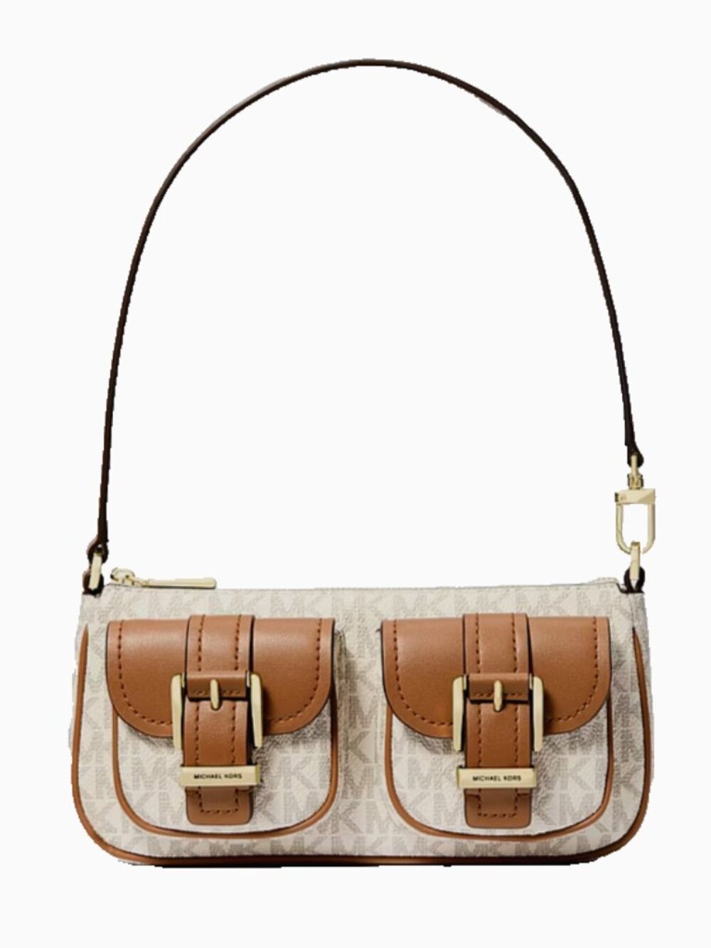 New Michael Kors Zoe Small Signature Logo Pochette Vanilla /Acorn